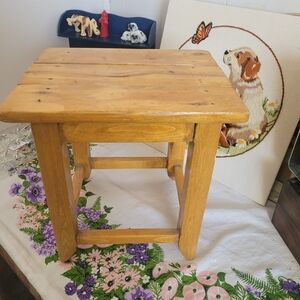 Vintage Pine Wood Stool Plant Stand - Honey Oak Finish Hand Crafted